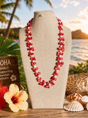 Mediterranean Briolette  Coral and Freshwater Pearl Necklace 22’